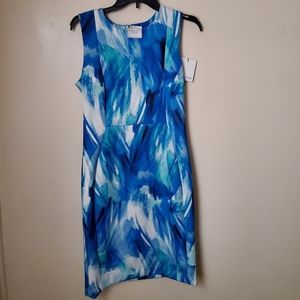 Calvin Klein Abstract Brush Stroke Sheath Dress Polyester 91% Spandex 9%